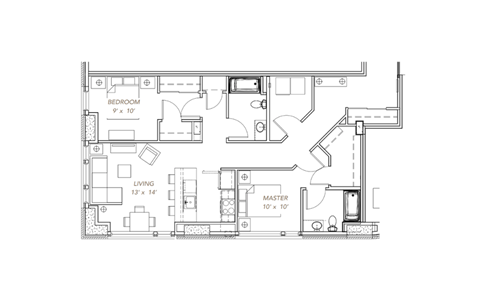 a floor plan of a house with furniture on a white